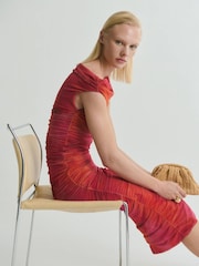 Mango Pink Mesh Asymmetric Midi Dress - Image 3 of 6
