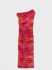 Mango Pink Mesh Asymmetric Midi Dress - Image 5 of 6