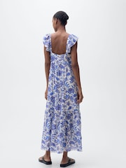 Mango Blue Floral Ruffle Midi Dress - Image 2 of 6