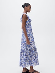 Mango Blue Floral Ruffle Midi Dress - Image 3 of 6