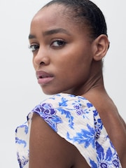 Mango Blue Floral Ruffle Midi Dress - Image 4 of 6
