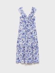 Mango Blue Floral Ruffle Midi Dress - Image 5 of 6