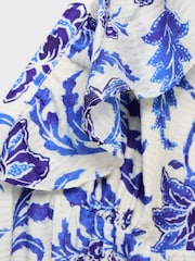 Mango Blue Floral Ruffle Midi Dress - Image 6 of 6