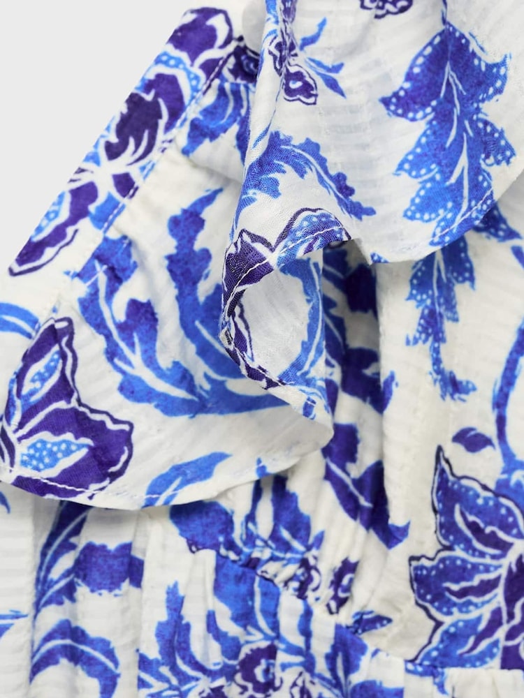 Mango Blue Floral Ruffle Midi Dress - Image 6 of 6 Mango Blue Floral Ruffle Midi Dress - Image 6 of 6
