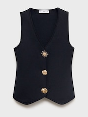 Mango Blue Jewel Button Detail Knitted Waistcoat - Image 4 of 5