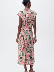 Mango Pink Floral Midi Shirt Dress - Image 2 of 6