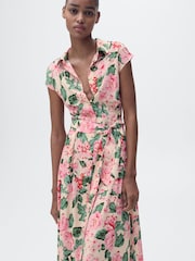 Mango Pink Floral Midi Shirt Dress - Image 3 of 6