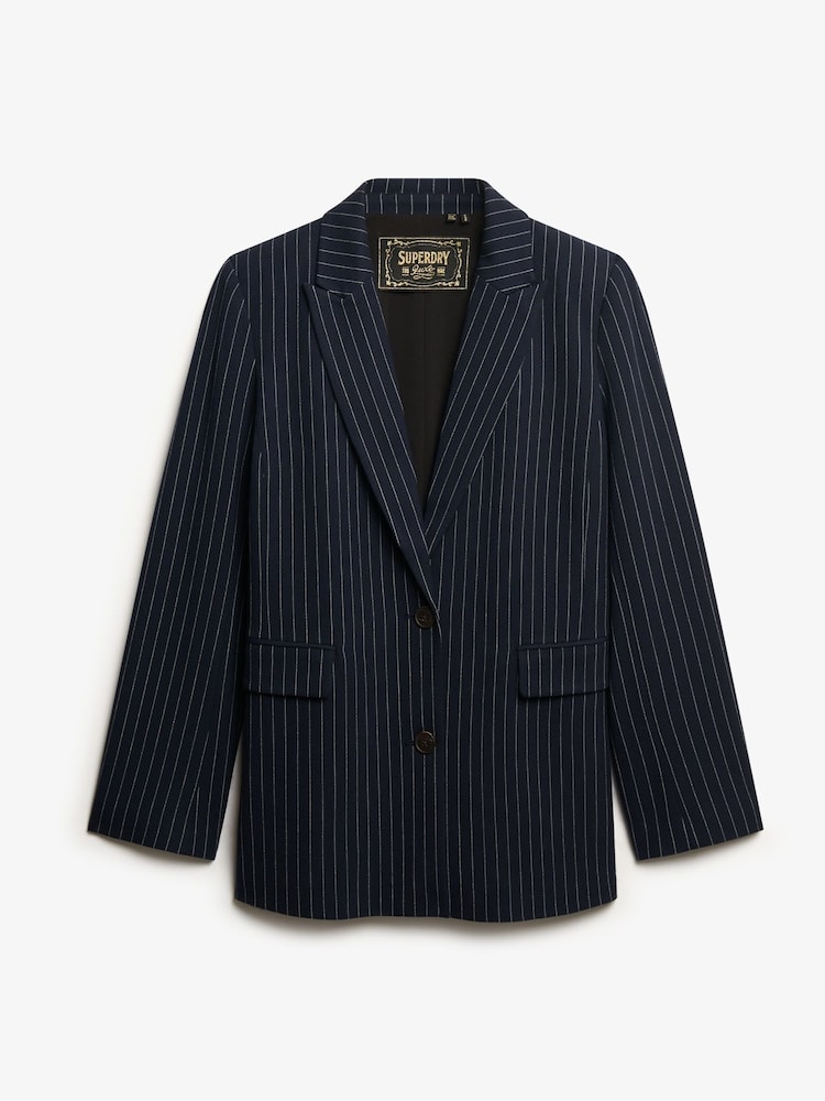 Superdry Navy Pinstripe Boyfriend Blazer - Image 7 of 7 Superdry Navy Pinstripe Boyfriend Blazer - Image 7 of 7
