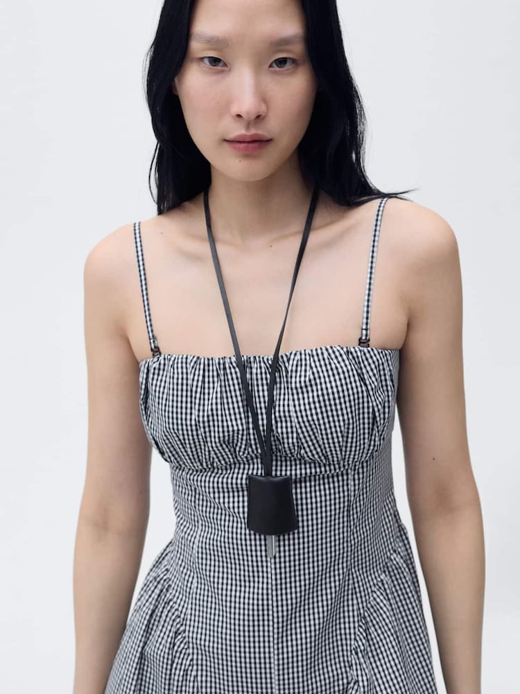 Mango Black And White Pinstripe Structured Fit & Flare Midi Dress - Image 2 of 4 Mango Black And White Pinstripe Structured Fit & Flare Midi Dress - Image 2 of 4