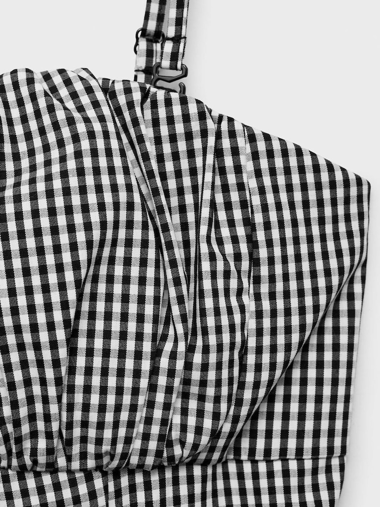 Mango Black And White Pinstripe Structured Fit & Flare Midi Dress - Image 4 of 4 Mango Black And White Pinstripe Structured Fit & Flare Midi Dress - Image 4 of 4