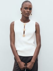 Mango Cream Button Detail Compact Knitted Top - Image 1 of 5