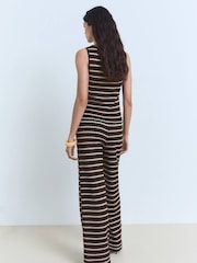 Mango Brown Knitted Wide Leg Stripe Trousers - Image 2 of 4