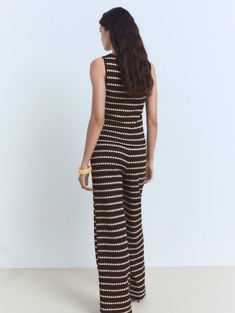 Mango Brown Knitted Wide Leg Stripe Trousers - Image 2 of 4