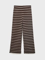 Mango Brown Knitted Wide Leg Stripe Trousers - Image 3 of 4