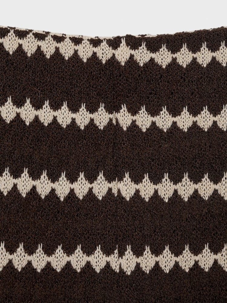 Mango Brown Knitted Wide Leg Stripe Trousers - Image 4 of 4