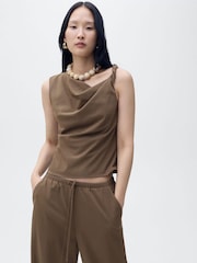 Mango Brown Drawstring Waist Wide Leg Trousers - Image 3 of 5