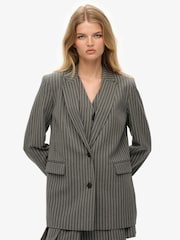 Superdry Grey Pinstripe Boyfriend Blazer - Image 1 of 7
