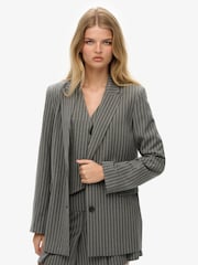 Superdry Grey Pinstripe Boyfriend Blazer - Image 3 of 7
