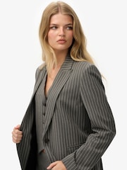 Superdry Grey Pinstripe Boyfriend Blazer - Image 4 of 7