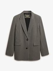 Superdry Grey Pinstripe Boyfriend Blazer - Image 6 of 7