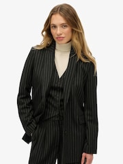 Superdry Charcoal Grey Pinstripe Boyfriend Blazer - Image 1 of 6