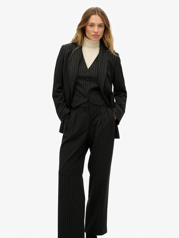 Superdry Charcoal Grey Pinstripe Boyfriend Blazer - Image 2 of 6