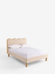 Soft Twill Oyster Natural and Oak Effect Wren Wooden Scallop Wave Bed Frame - Image 9 of 10