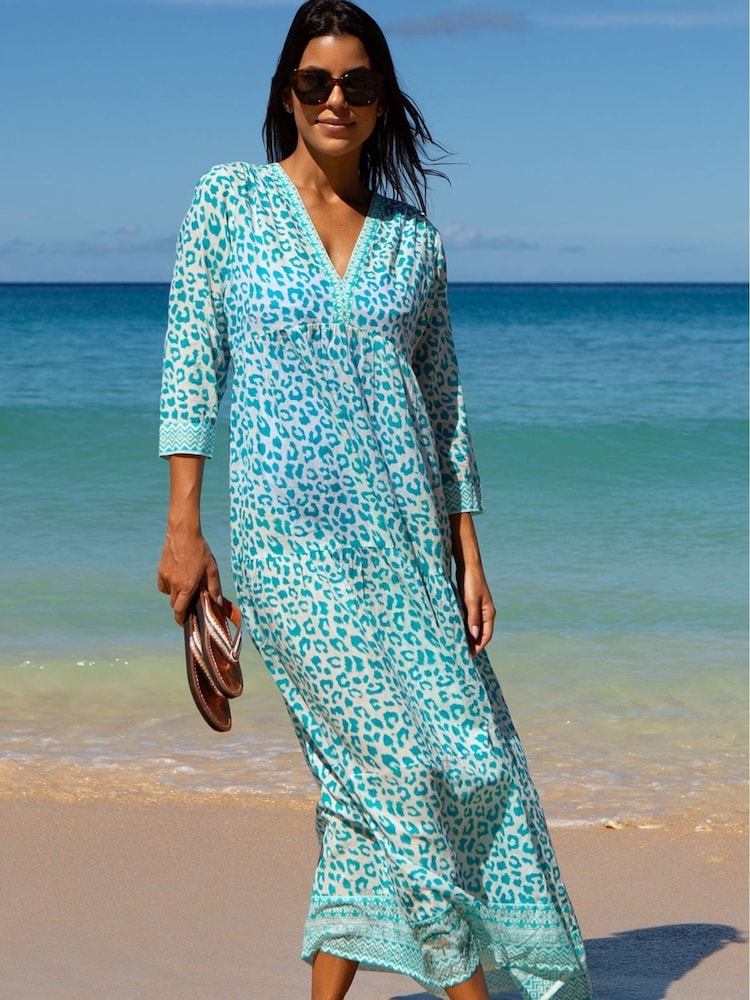 Aspiga Blue Mykonos Maxi 100% Organic Cotton Dress - Image 1 of 4