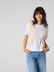 ONLY Natural Crochet Tie Front Waistcoat - Image 1 of 8