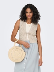 ONLY Natural Crochet Tie Front Waistcoat - Image 2 of 8