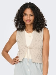 ONLY Natural Crochet Tie Front Waistcoat - Image 4 of 8