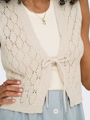 ONLY Natural Crochet Tie Front Waistcoat - Image 6 of 8
