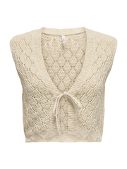 ONLY Natural Crochet Tie Front Waistcoat - Image 7 of 8