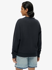 Superdry Black Suika Embroidered Loose Crew 100% Cotton Sweat Top - Image 2 of 6