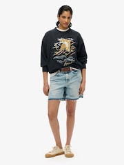 Superdry Black Suika Embroidered Loose Crew 100% Cotton Sweat Top - Image 3 of 6
