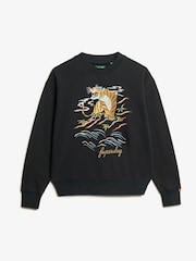 Superdry Black Suika Embroidered Loose Crew 100% Cotton Sweat Top - Image 5 of 6