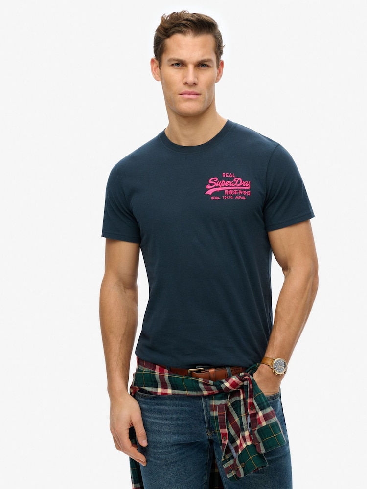 Superdry Blue Vintage Logo Embroidered Relaxed 100% Cotton T-Shirt - Image 1 of 6