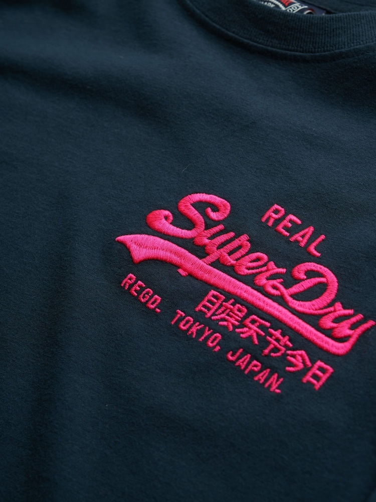 Superdry Blue Vintage Logo Embroidered Relaxed 100% Cotton T-Shirt - Image 6 of 6