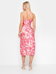 PixieGirl Petite Pink Floral Print Satin Midi Dress - Image 3 of 5