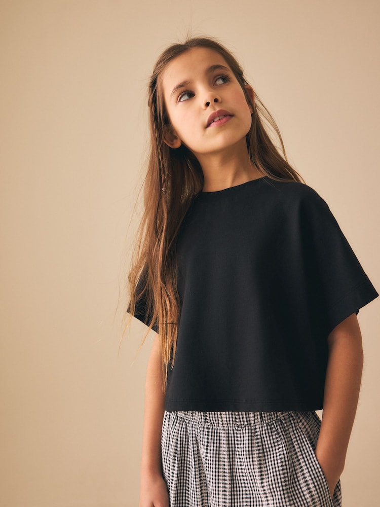 أسود - Oversized Boxy Heavyweight T-Shirt (3-16yrs) - صورة 1 من 9