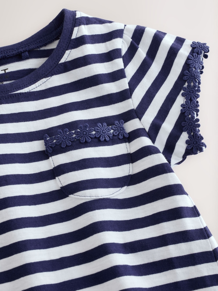 Navy/White Stripe Daisy Pocket T-Shirt (1.5-16yrs) - Image 7 of 7
