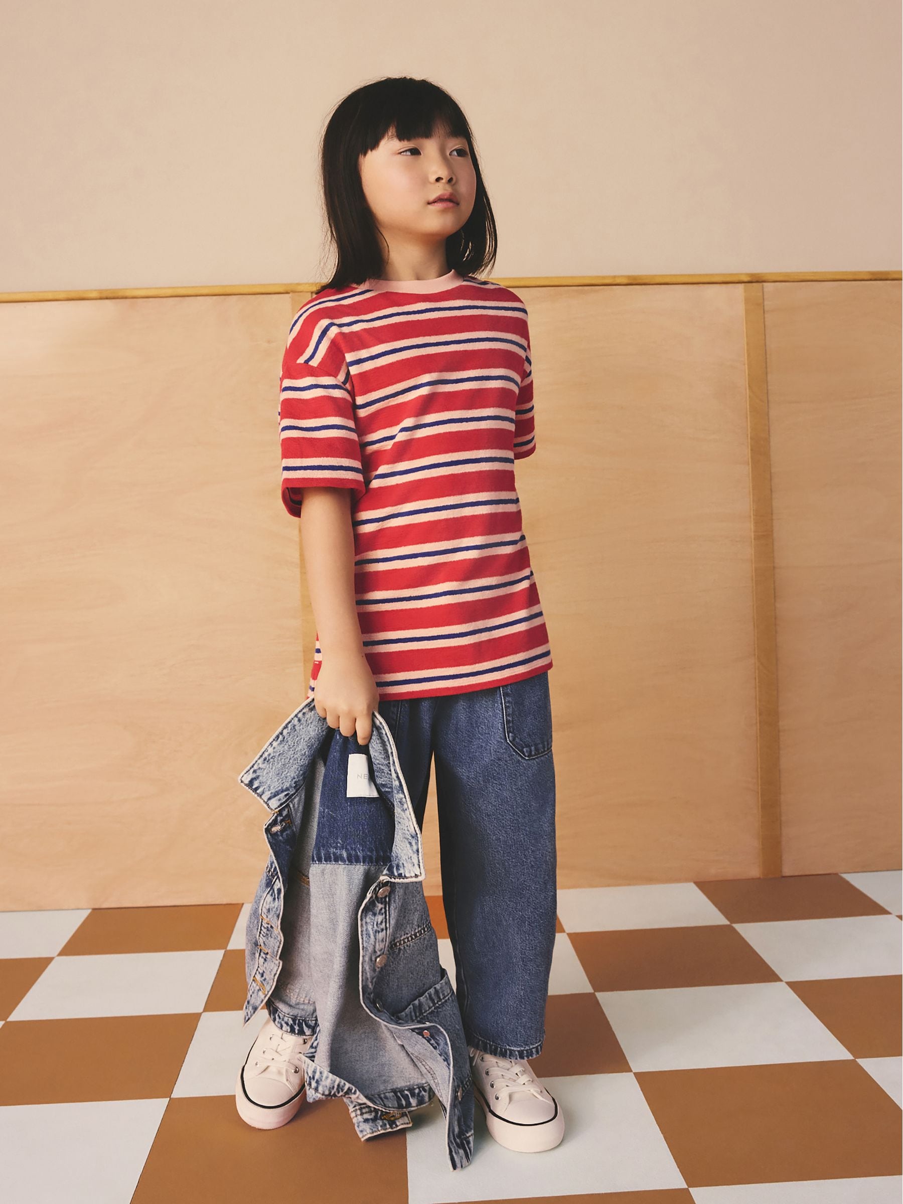 Buy Red Stripe Textured Oversized T-Shirt (3-16yrs) from the Next