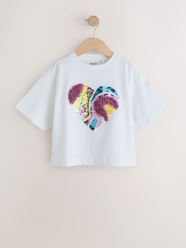 White Heart Sequin T-Shirt (3-16yrs) - Image 1 of 4