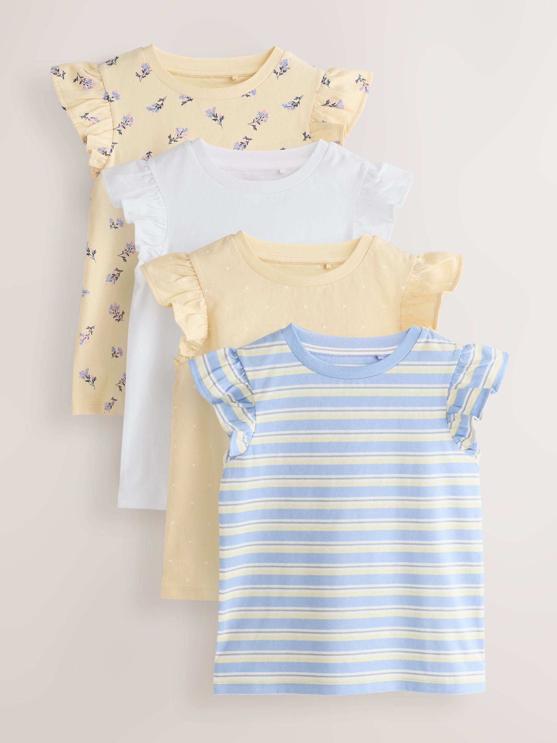 Buy Yellow Ditsy Frill Sleeve T-Shirt 4 Pack (3-16yrs) from Next