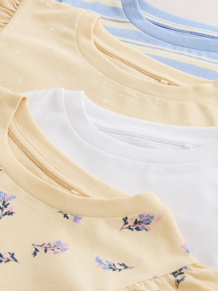Yellow Ditsy Frill Sleeve T-Shirt 4 Pack (3-16yrs) - Image 8 of 8