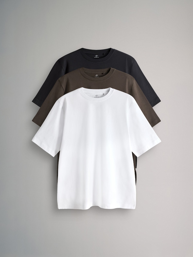 The Set Black/Chocolate Brown/White 3 Pack Heavyweight Longline Boxy T-Shirts - Image 1 of 6