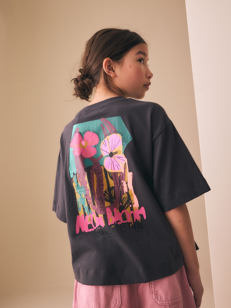 Black Bright Floral Oversized Graphic Print T-Shirt (3-16yrs) - Image 4 of 4