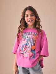 Grădina Roz - Oversized Boxy Graphic T-Shirt (3-16yrs) - Imaginea 1 din 7