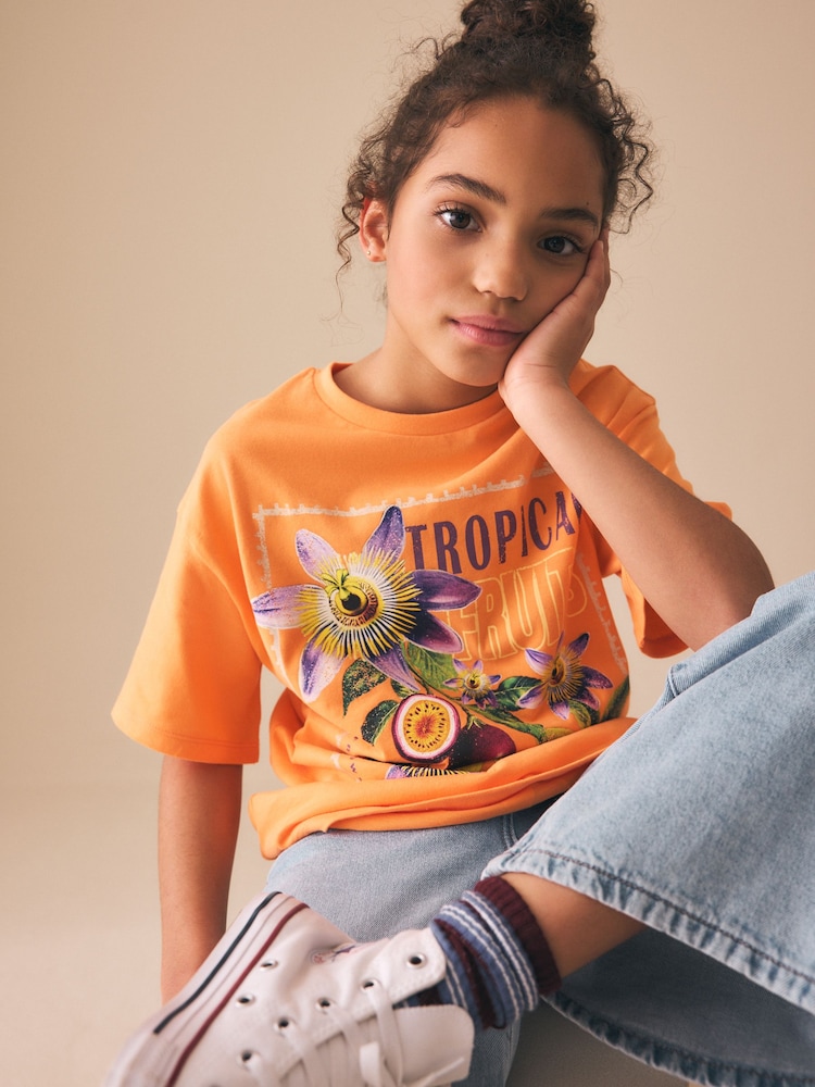 橙色花朵 - 超大版型印花 T 裇(3-16 歲) - 圖片 1/7 橙色花朵 - 超大版型印花 T 裇(3-16 歲) - 圖片 1/7