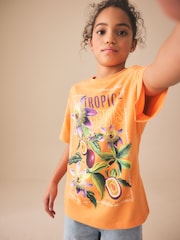 橙色花朵 - 超大版型印花 T 裇（3-16 歲） - 圖片 2/7